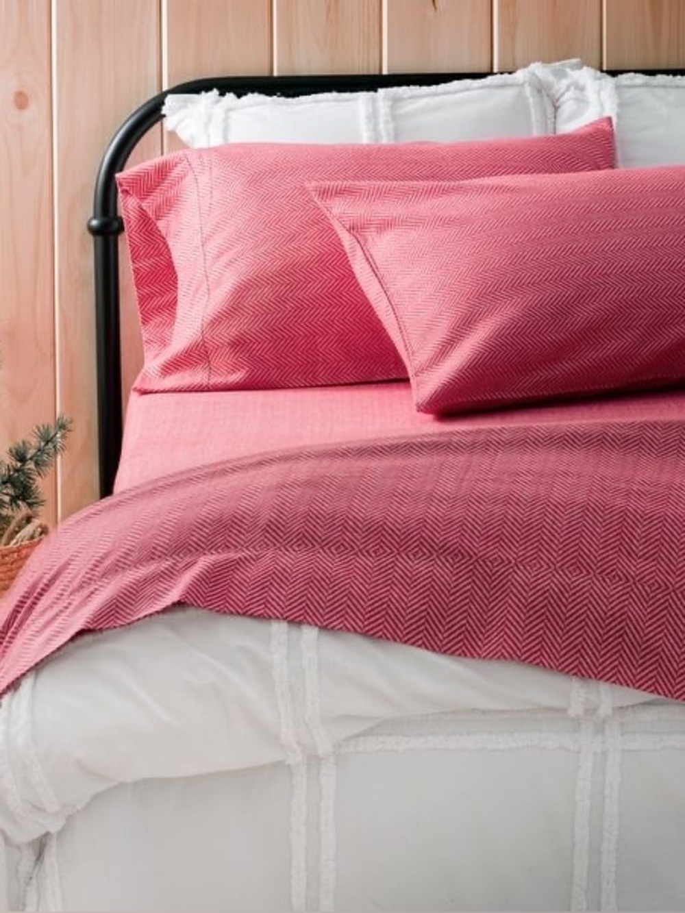 🛏️ New Martha Stewart Flannel Herringbone Sheet Set. Full. Red or Slate Grey.